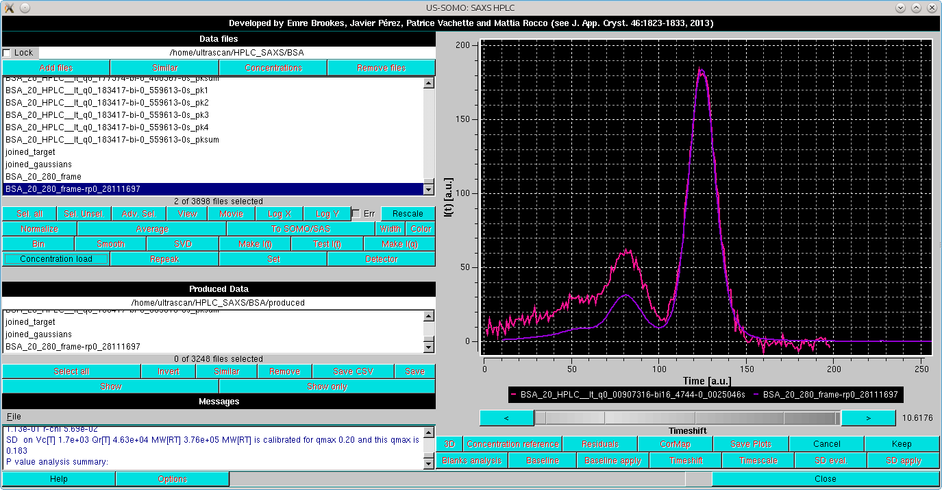 SOMO HPLC-SAXS Conc. Chromatogram Timeshift select