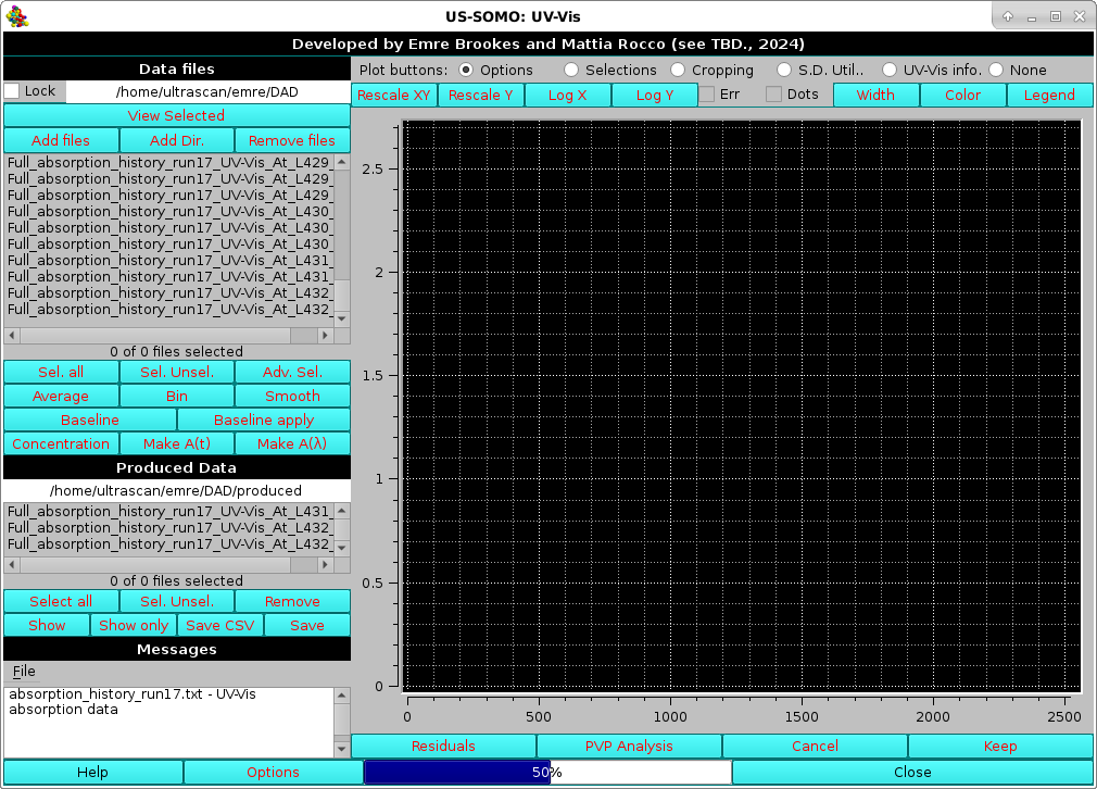 Somo-SAS UV-Vis module data loading snapshot